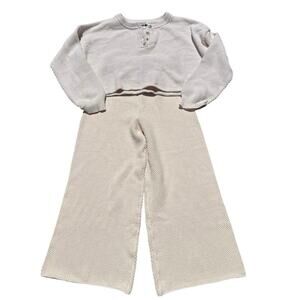 Women’s Sincerely Jules Henley High Waist Crop Waffle Knit Lounge Set Medium